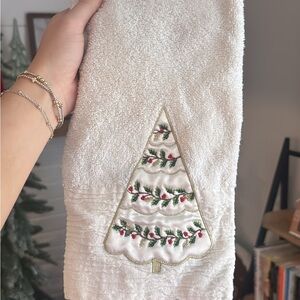 Festive Cream Hand Towel with Embroidered Tree